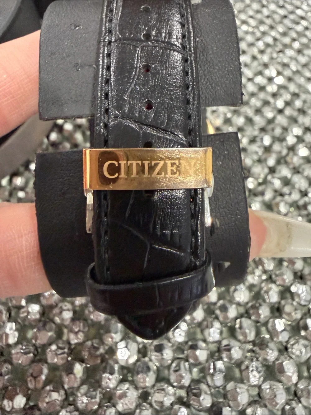 Citizen Men's Gold-Tone Case Watch with White Dial and Black Strap